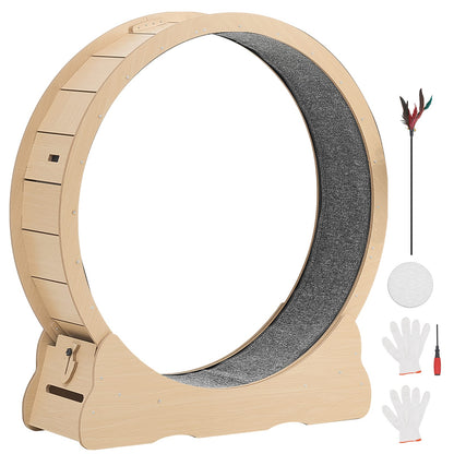 Cat Exercise Wheel - 48 Inch Wooden Running Wheel for Cats, Quiet Treadmill with