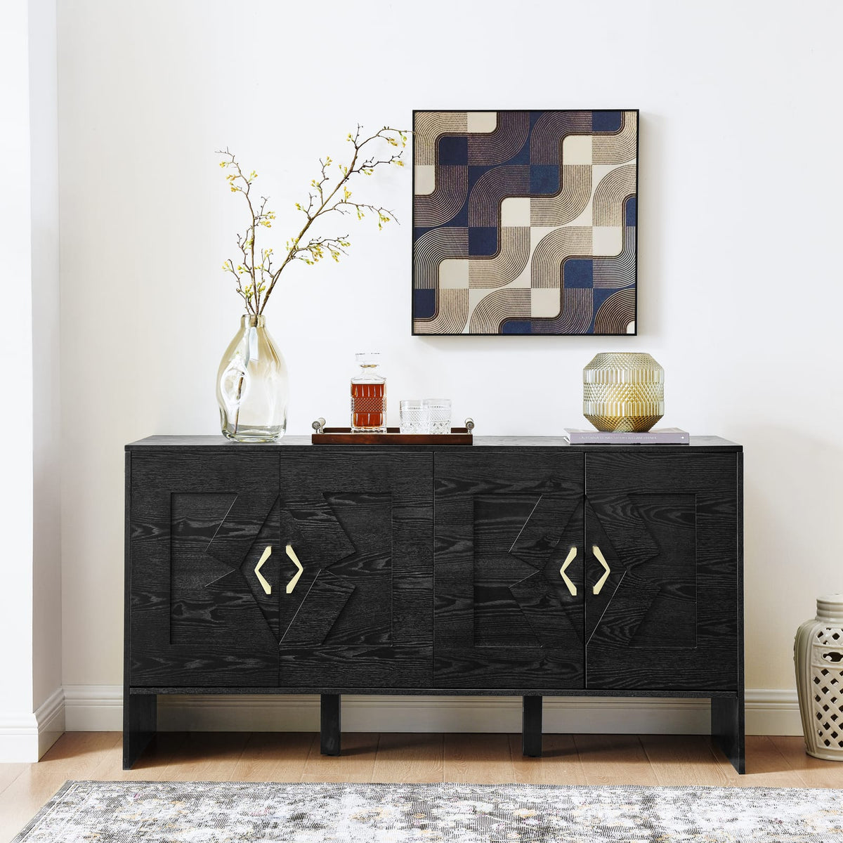 Black MDF Sideboard Buffet Cabinet - 60" Storage