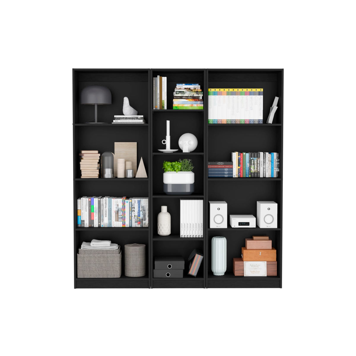 Durant 3 Piece Home Bookcase Set - Gray & White, 67" Wide with 13 Shelves