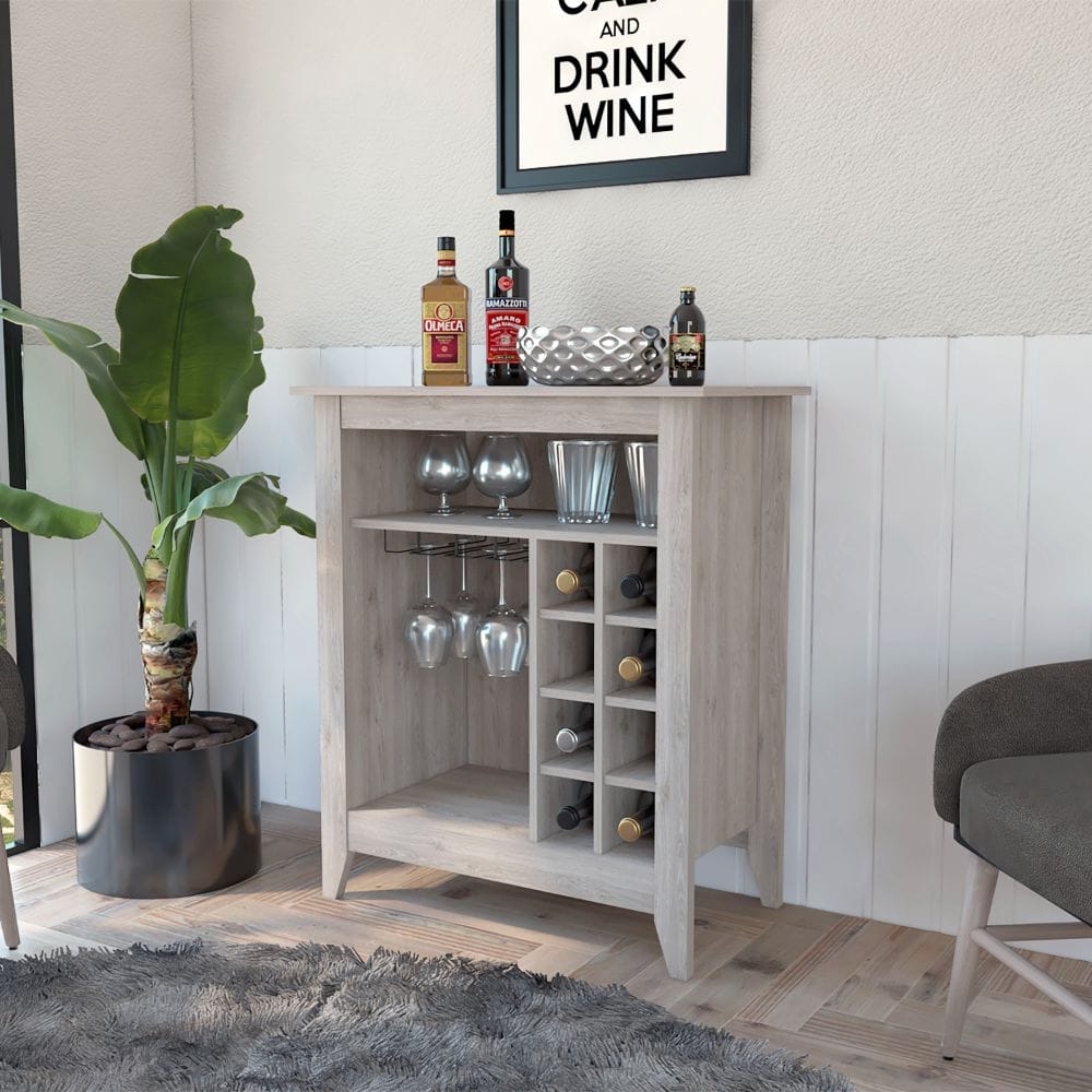 Light Gray Particle Board Bar Cabinet with Wine Storage for Living Room