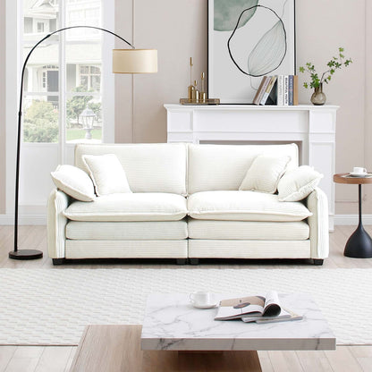 Beige Corduroy 2-Seat Sofa - Comfortable Living Room Sofa