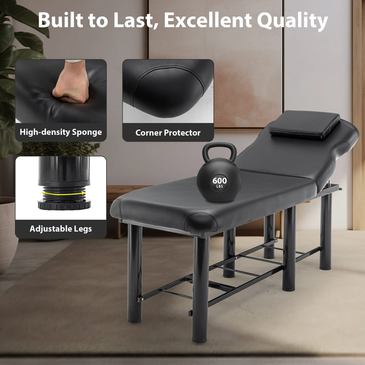 Professional Massage Table - Black with Storage