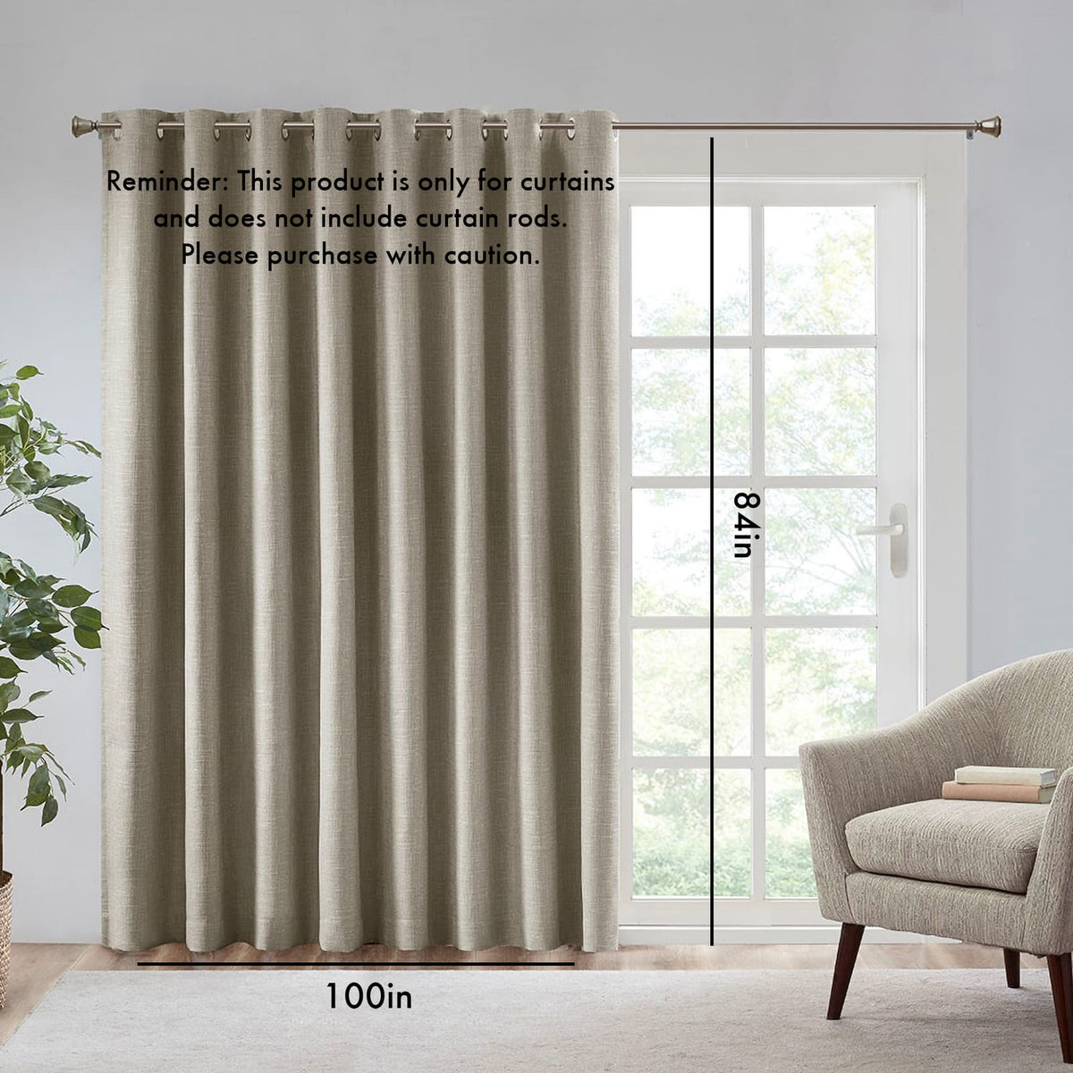 Taupe Polyester Blackout Curtains 100" Wide Window Panel