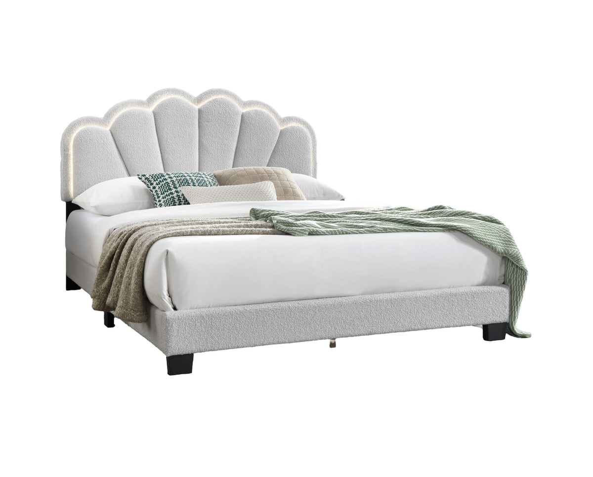 Queen Size Wool Bed Frame White Floral Headboard
