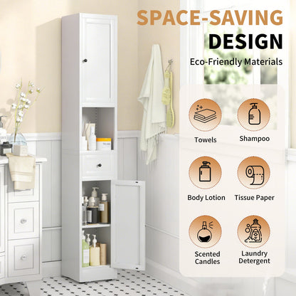White Bathroom Storage Cabinet - 5 Tier Narrow Freestanding Cabinet