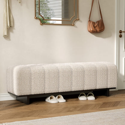 Beige Faux Fur Dining Bench with Rubber Wood Legs for Living Area for Dining Room