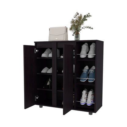 Black Engineered Wood Shoe Storage Cabinet with 11 Shelves for Living Room