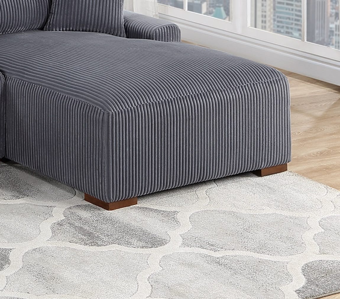 Dark Gray L-Shaped Sectional Sofa - 113" Corduroy for Living Room