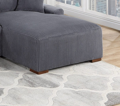 Dark Gray L-Shaped Sectional Sofa - 113" Corduroy for Living Room