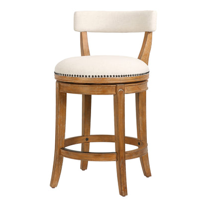 Pecan Wood Fabric Stool for Guest Room Decor, Curved Seat Bench for Bedroom