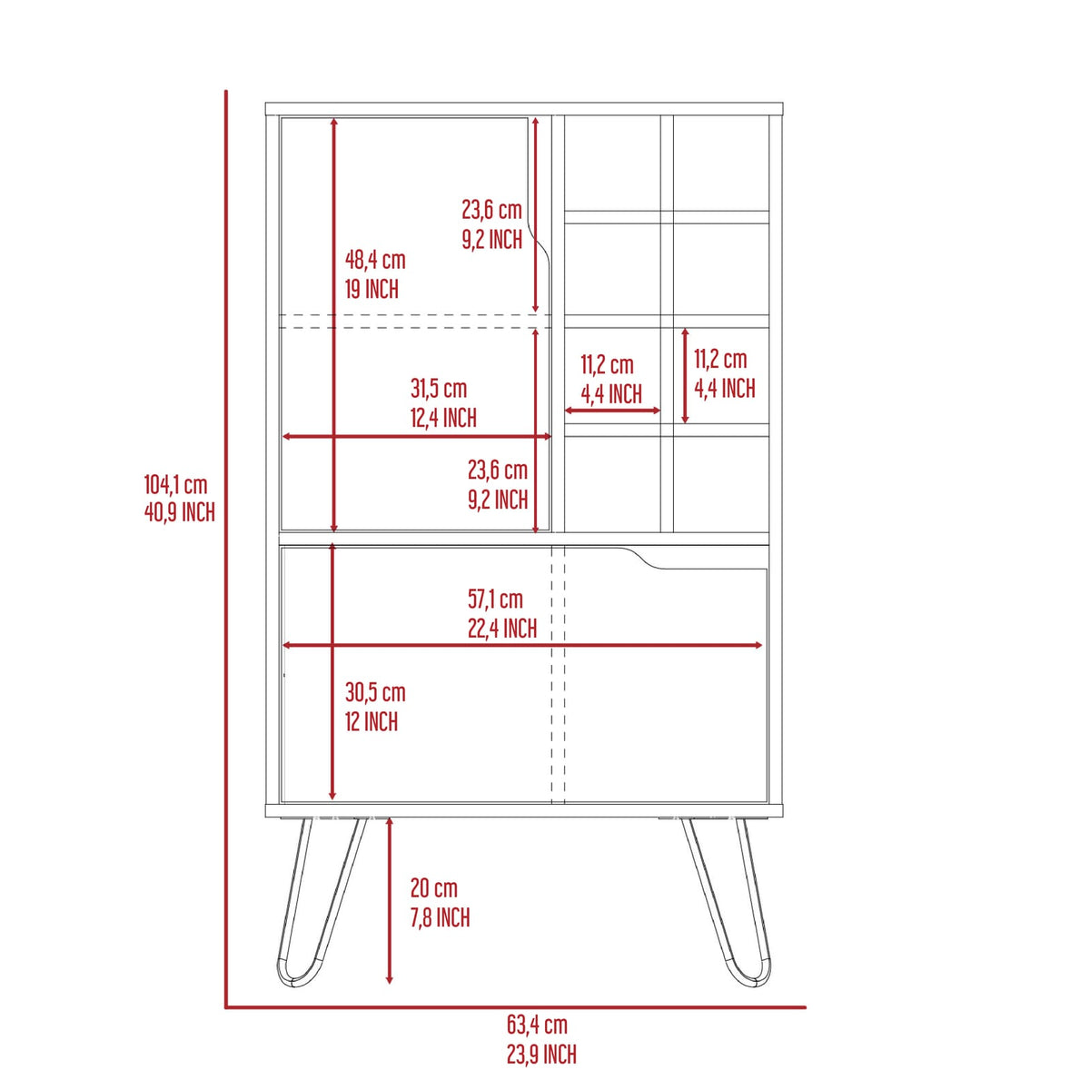 Light Gray Bar Cabinet with Wine Racks - 23.9" W for Living Room