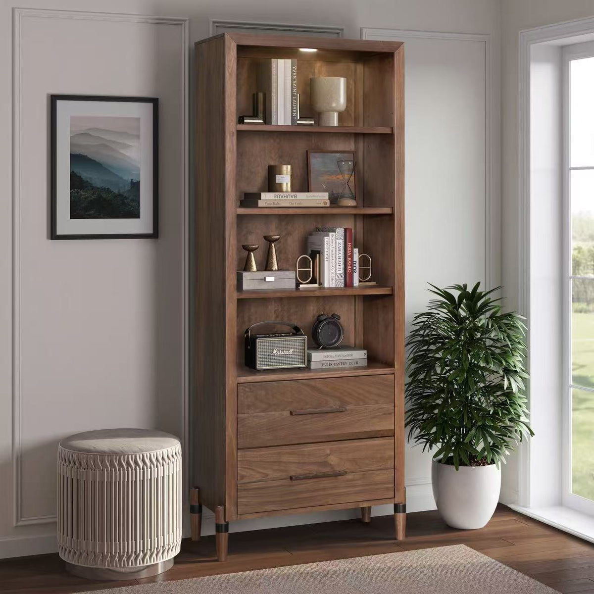 Tranquility Bookcase Pier - Walnut Finish, 30" Wide for Living Room