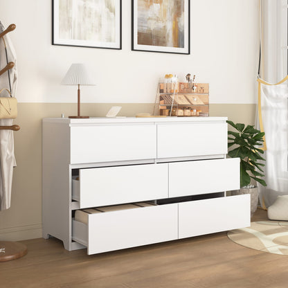 White 6 Drawer Particle Board Dresser for Bedroom Storage