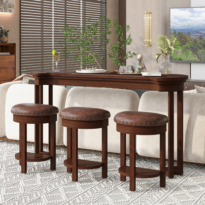 Cherry Solid Wood Bar Table Set with 3 Stools - 60" Dining Table for Dining Room