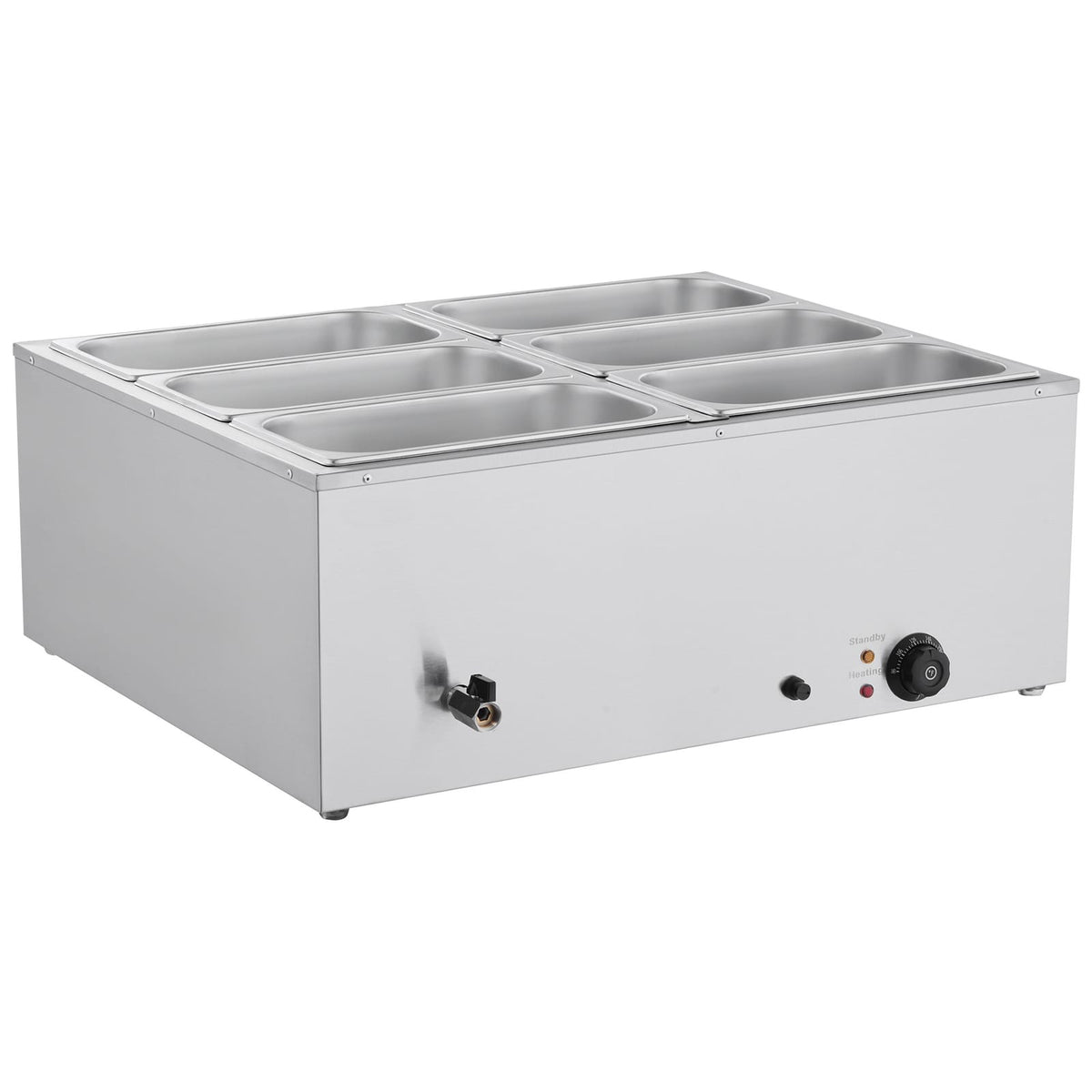 Commercial Food Warmer - 6 Pan Stainless Steel Buffet Bain Marie