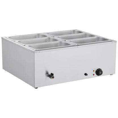 Commercial Food Warmer - 6 Pan Stainless Steel Buffet Bain Marie