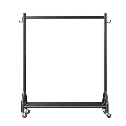 Rolling Clothes Rack - Black Carbon Steel, 198 lb Capacity for Living Room