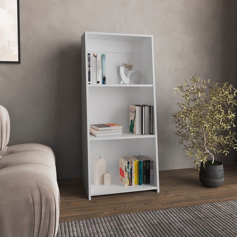 White Engineered Wood Bookshelf - 3 Shelves for Living Room