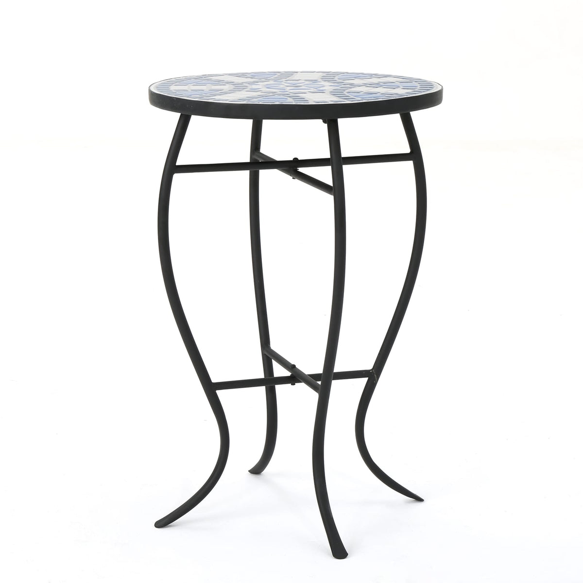 White Blue Ceramic Tile Outdoor Side Table