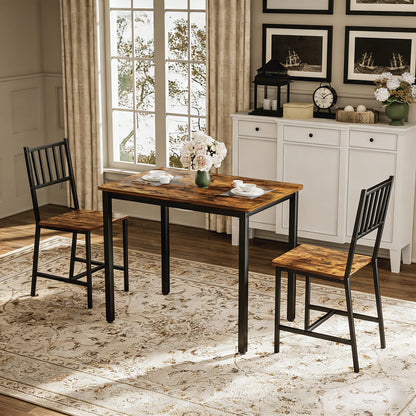 Rustic Brown Dining Table Set - 3 Piece Kitchen Table with Chairs for Dining Room