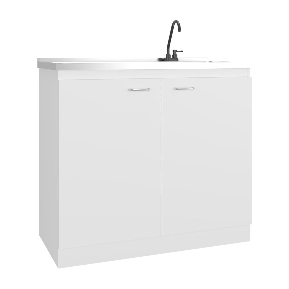White Engineered Wood Kitchen Sink Cabinet with Faucet