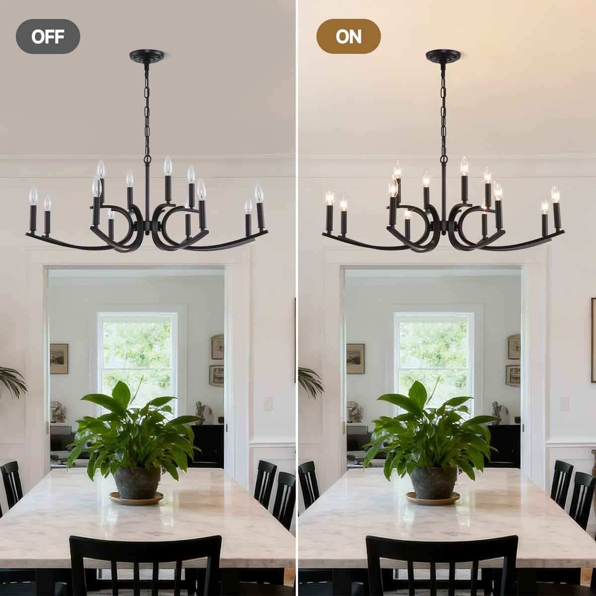 12-Light Farmhouse Chandelier - Black Metal Lighting Fixture