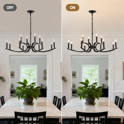 12-Light Farmhouse Chandelier - Black Metal Lighting Fixture