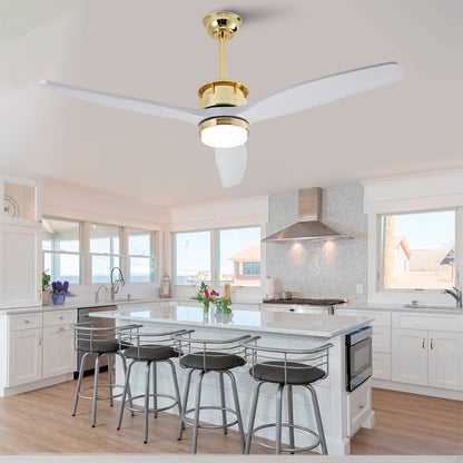 Gold and White Solid Wood Ceiling Fan with Remote Control for Bedroom