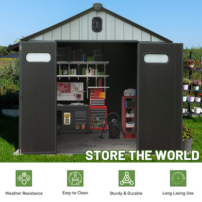 8x10ft Outdoor Resin Storage Shed - Waterproof & Secure