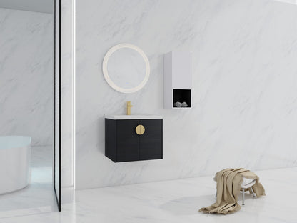 Modern Black Chestnut Bathroom Vanity with Storage and Sink