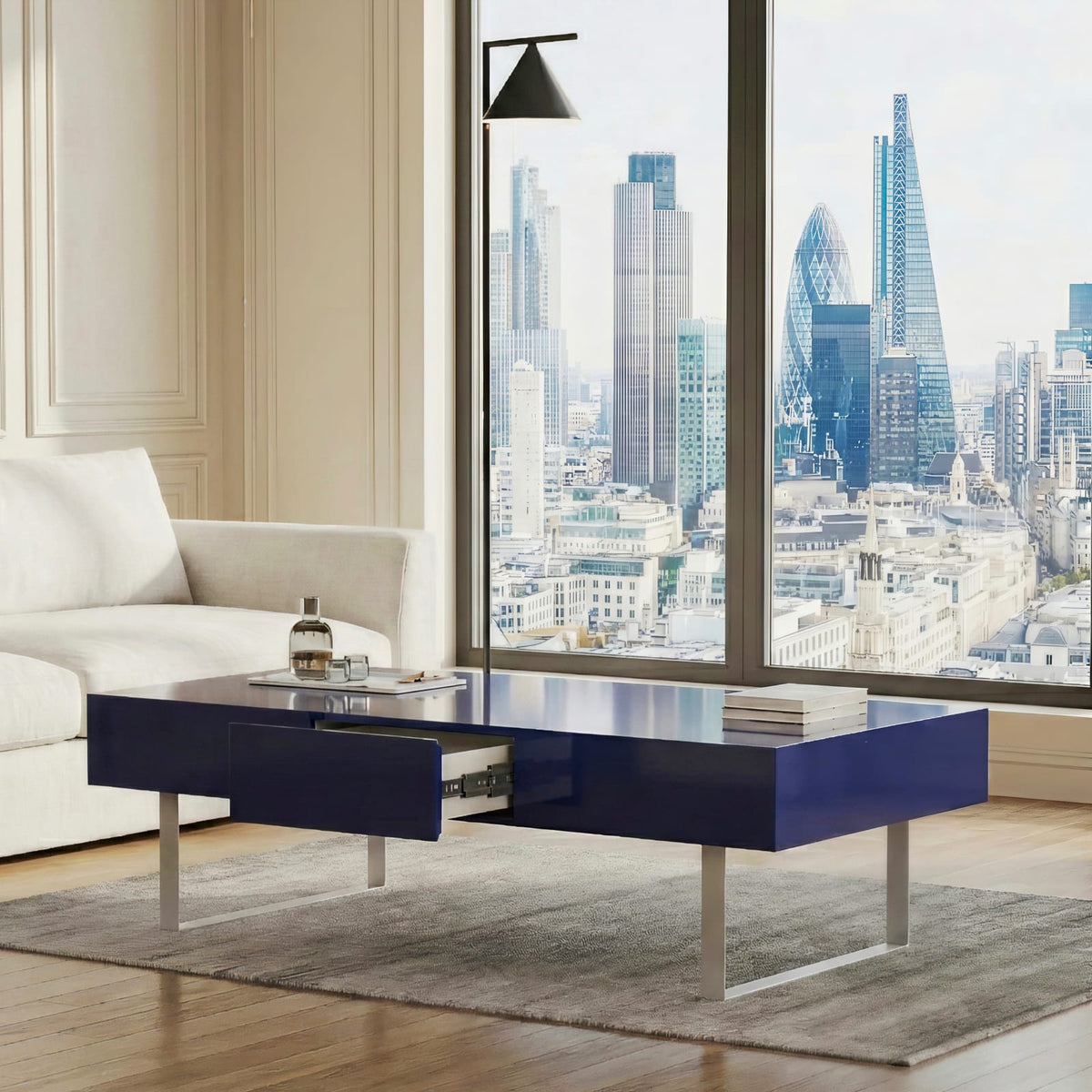 Blue MDF Steel Coffee Table - 52" x 26.8"