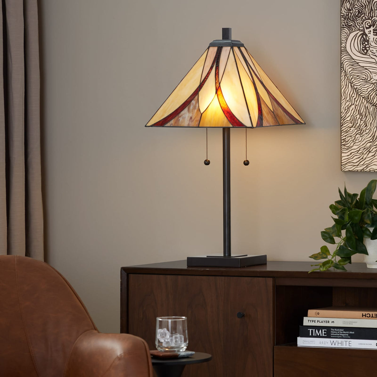 30 Inch Bronze Table Lamp - Glass Shade