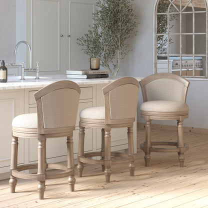 Gray Barrel-Back Bar Stool - Swivel & Upholstered Comfort
