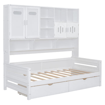 Twin Size Wooden Daybed with Storage - White for Bedroom