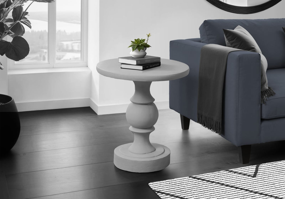Round Grey Magnesium Oxide Outdoor Accent Table for Poolside Decor
