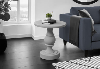 Round Grey Magnesium Oxide Outdoor Accent Table for Poolside Decor