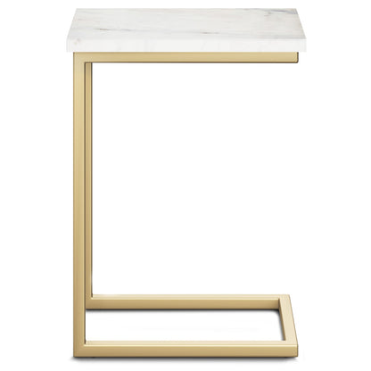 White Marble C Side Table - Compact Laptop Table for Living Room
