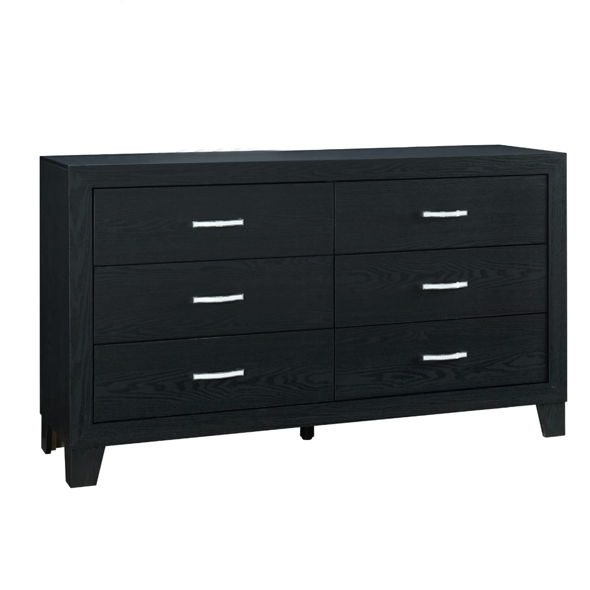 6-Drawer Black Wood Dresser for Bedroom
