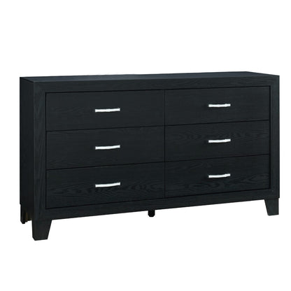 6-Drawer Black Wood Dresser for Bedroom