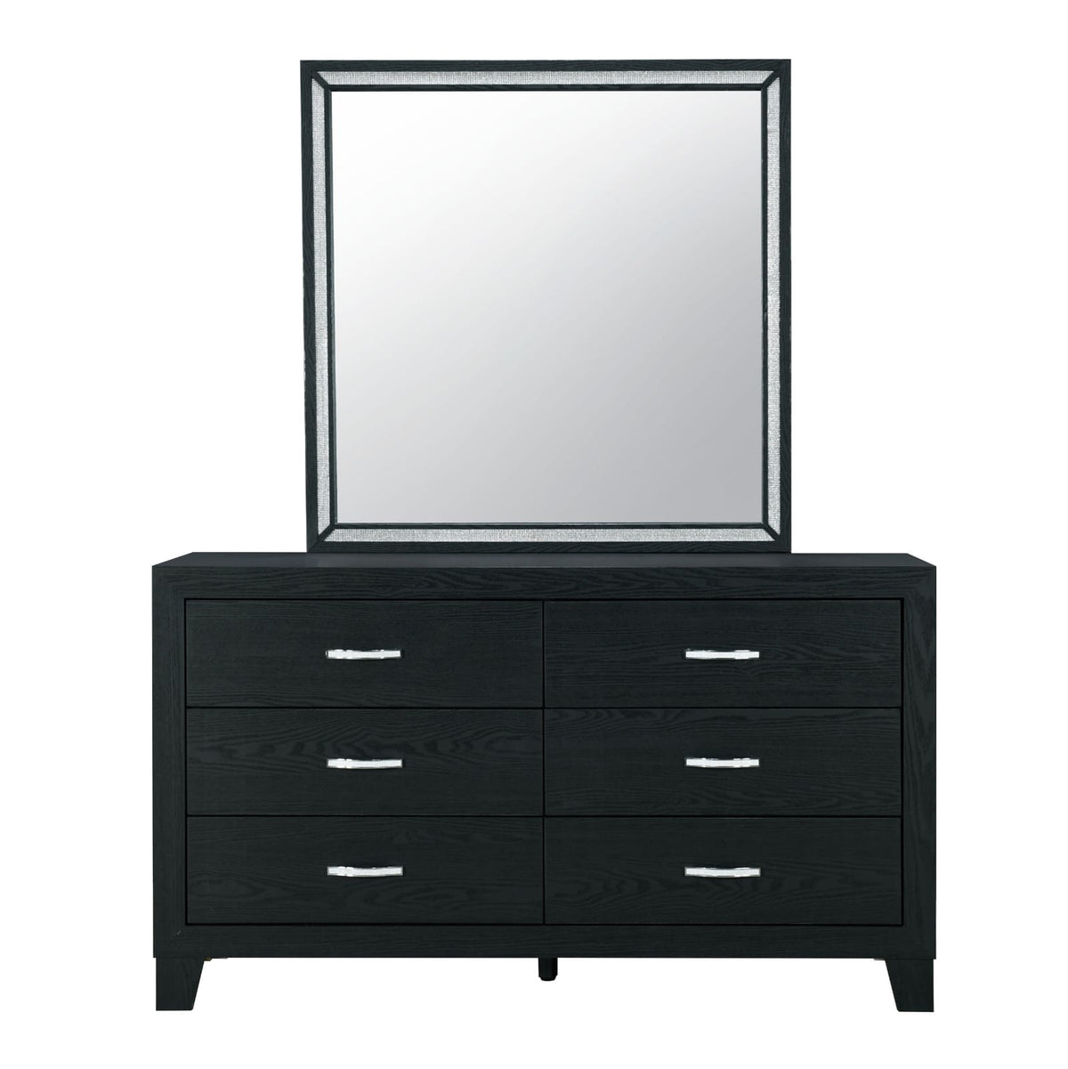6-Drawer Black Wood Dresser for Bedroom