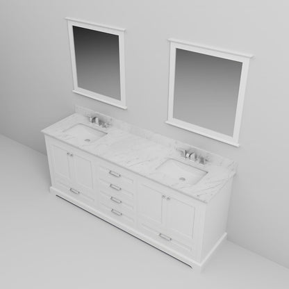 White Double Bath Vanity with Marble Top & Faucet for Bathroom