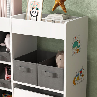 White Fabric Toy Storage Shelf with 11 Bins for Kids Playroom