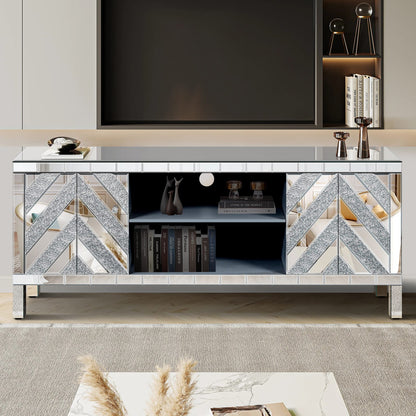 65 Inch TV Stand with Storage - Silver Antique Style
