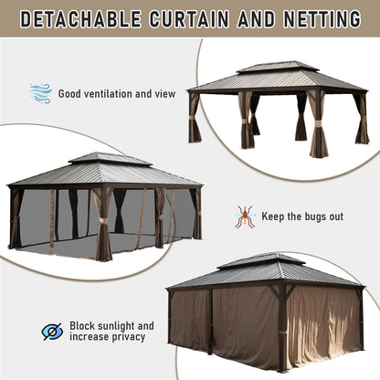 14x22ft Brown Aluminum Gazebo - Outdoor Shade Pavilion