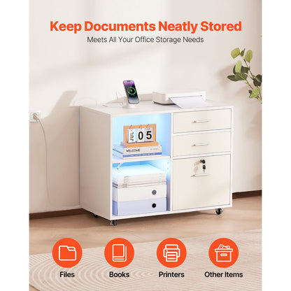 White Mobile File Cabinet - 3 Drawers, Storage Solutions for Home Office