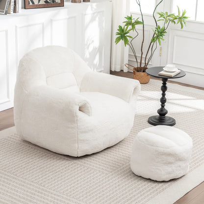 White Faux Fur Bean Bag Chair with Foam Support for Ultimate Comfort for Living Room
