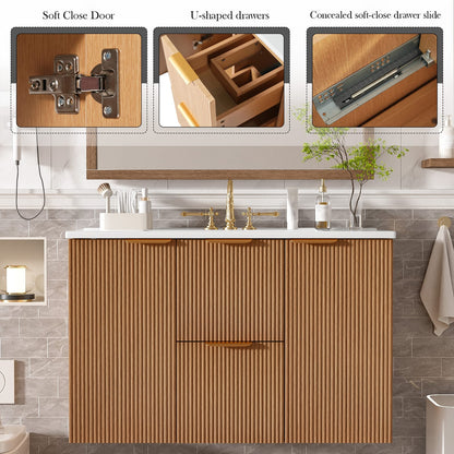 36" Wood MDF Bathroom Vanity - Wall Mounted Storage