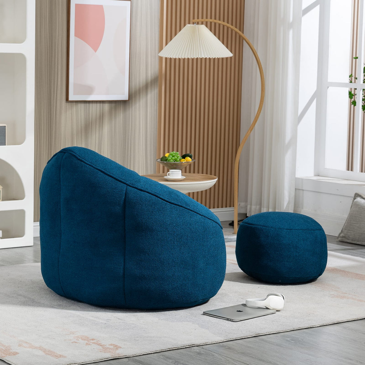 Blue Microfiber Bean Bag Chair - Soft Foam Comfort for Living Room