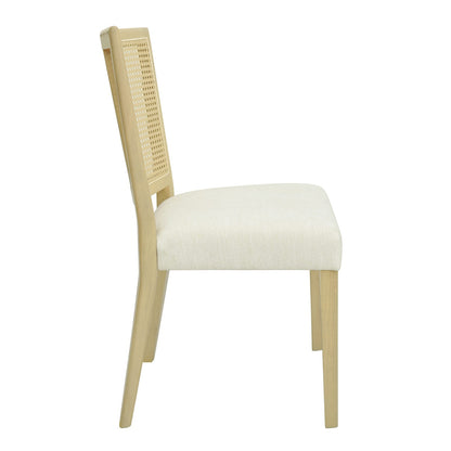 Rattan Dining Chairs Set of 2 - Beige & Natural Ash Wood