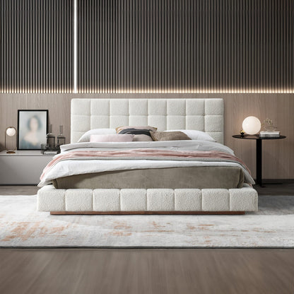 King Size Ivory Boucle Upholstered Bed Frame